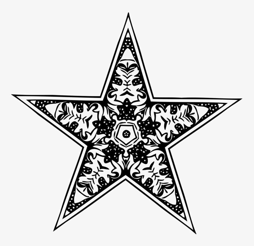 Line Art,plant,star - Estampado Blanco Y Negro De Estrellas, HD Png Download