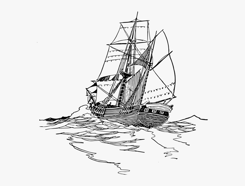 Sailboat 2 Png Clip Arts - Old Sailboat Drawing, Transparent Png
