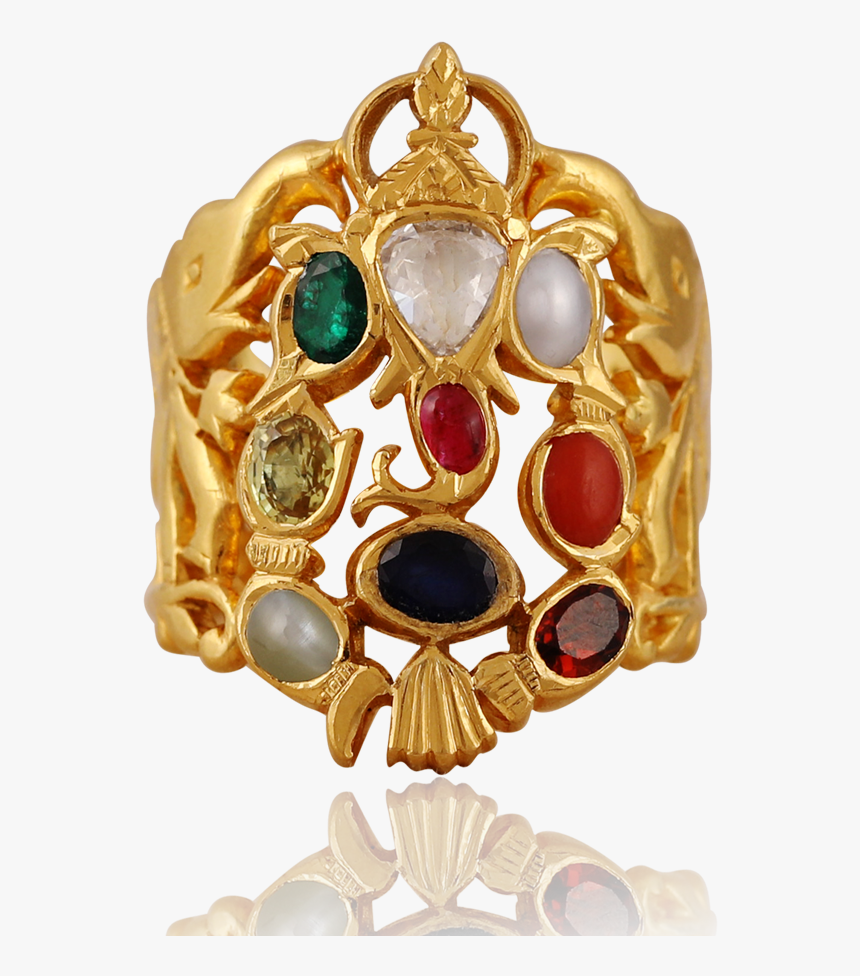 Divine Ganesha Navarathna Ring - Navarathna Gold Ring, HD Png Download