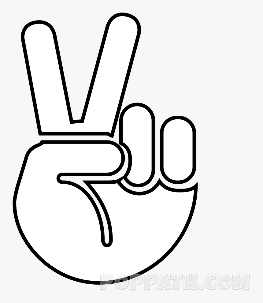 Black And White Victory Hand Emoji, HD Png Download