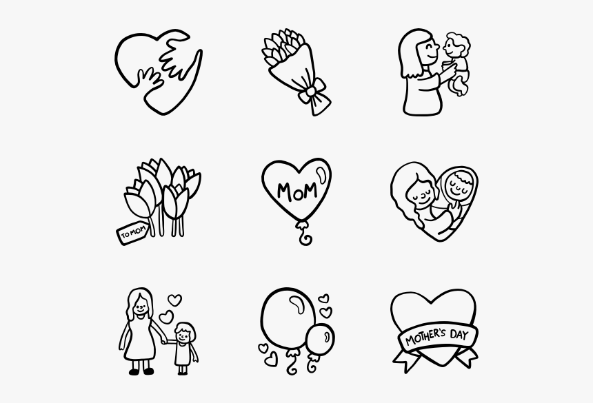 Black Heart Png - Mothers Day Icon Transparent Black And White, Png Download