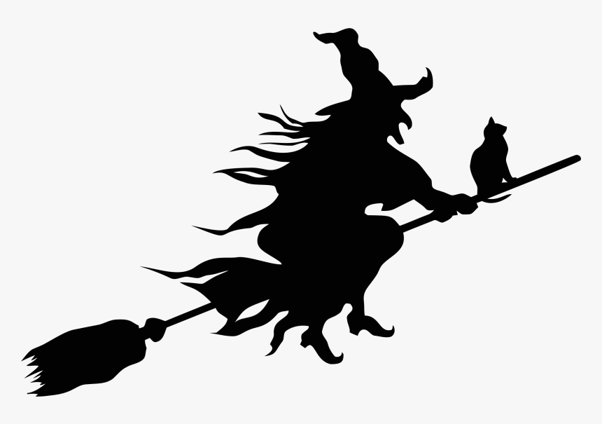 Witch Flying Broom Silhouette Clip Arts - Witch On Broom Drawing, HD Png Download