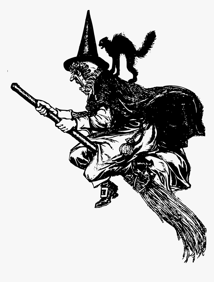 Witch On A Broom Clip Arts - Witch On Broom Drawing, HD Png Download