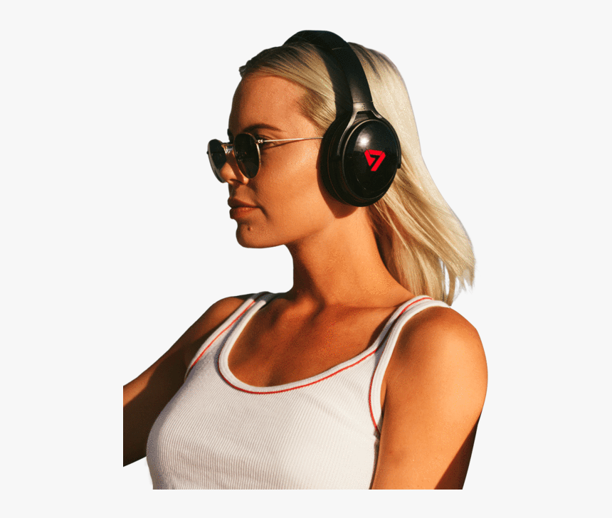 Woman Wearing Red Colored Neon 100 Bluetooth Headphone - Hearing, HD Png Download