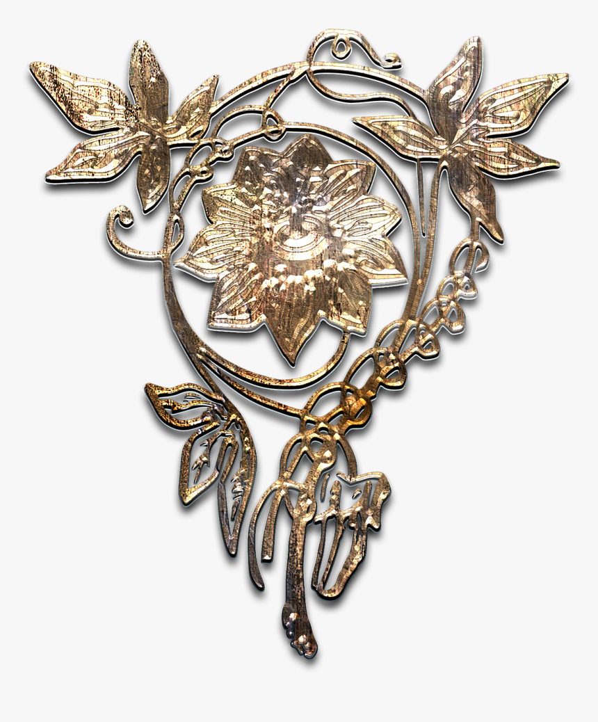 Flower, Brooch, Aged Gold, Metal, Texture, Graphic - Gold, HD Png Download