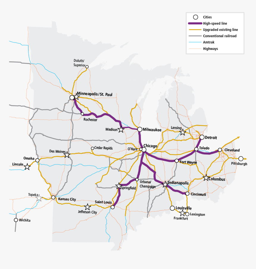 Four New High Speed Lines Radiating From Chicago Form - Mora Minnesota, HD Png Download