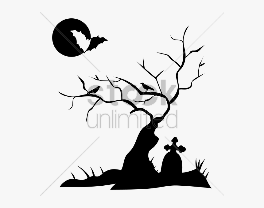 Silhouette Of Grave Clipart Headstone Clip Art - Grave Tree Vector Png, Transparent Png