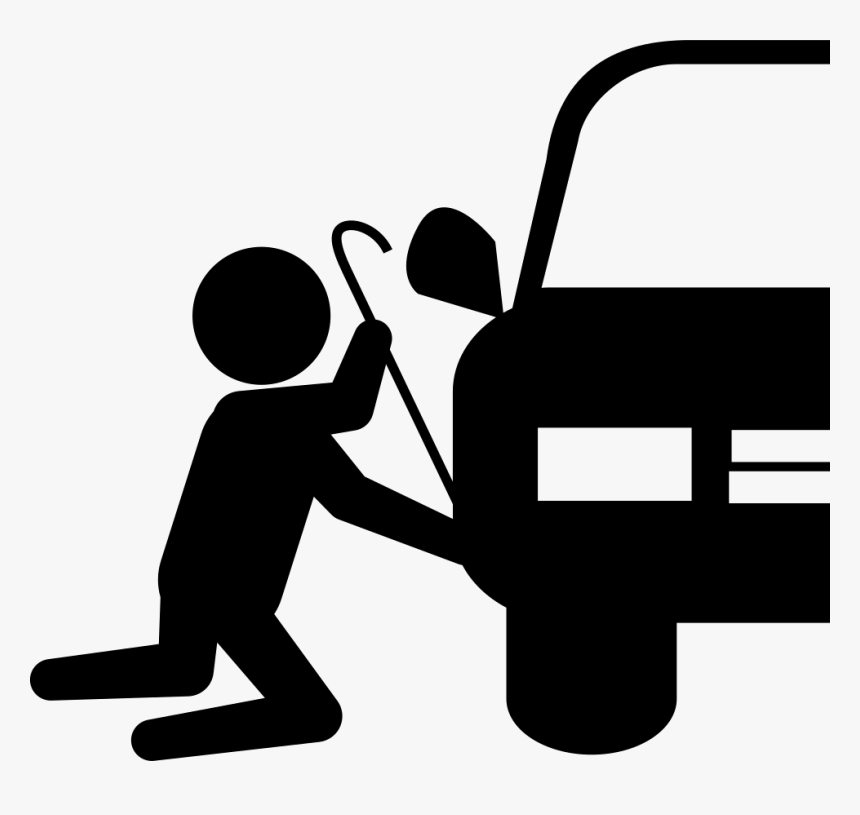 Robber Silhouette Trying To Steal Car Part - Car Robbery Icon, HD Png Download