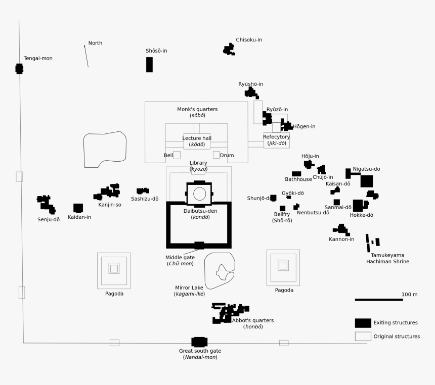 Map Of The Tōdai-ji Complex With A Number Of Buildings - Todai Ji Temple Plan, HD Png Download