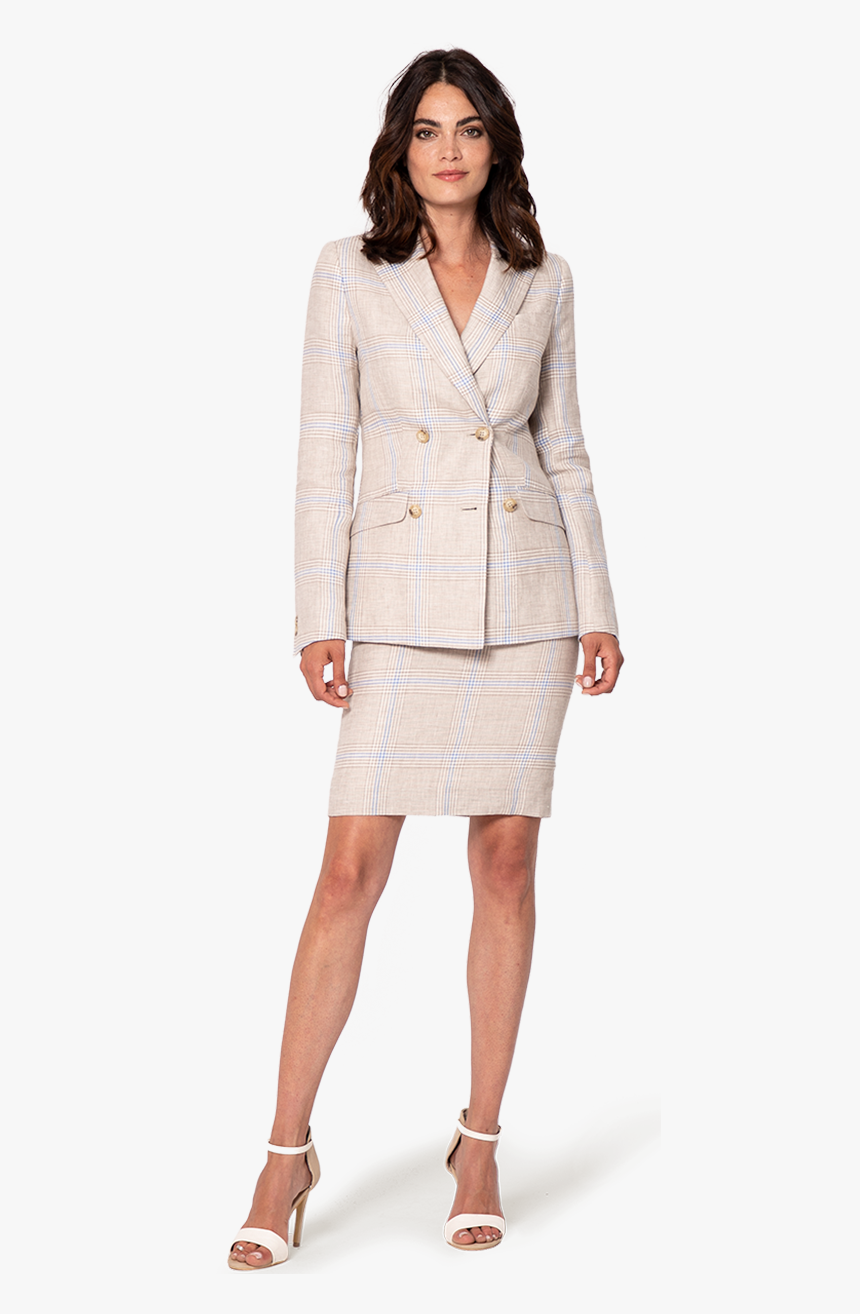 Women S Beige Linen Blazer - Pencil Skirt, HD Png Download
