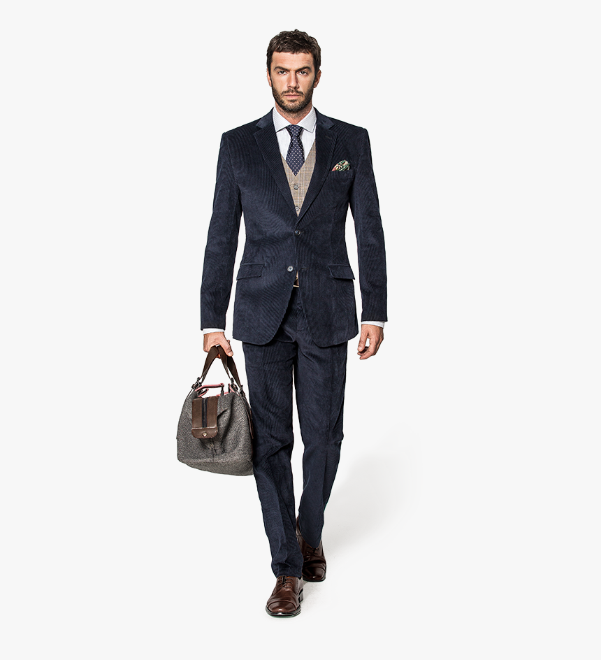 Blue 3-piece Corduroy Suit - Cappotto Doppiopetto Uomo, HD Png Download