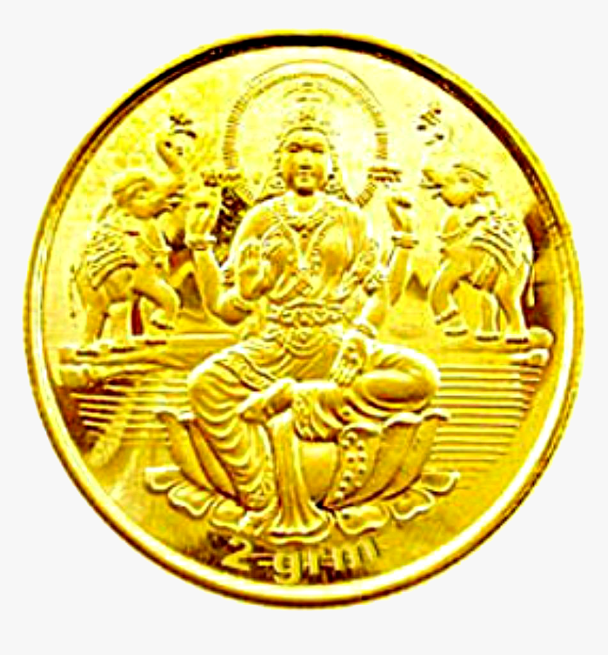 Single Gold Coin With Maa Laxmi - Lakshmi Gold Coin Png, Transparent Png