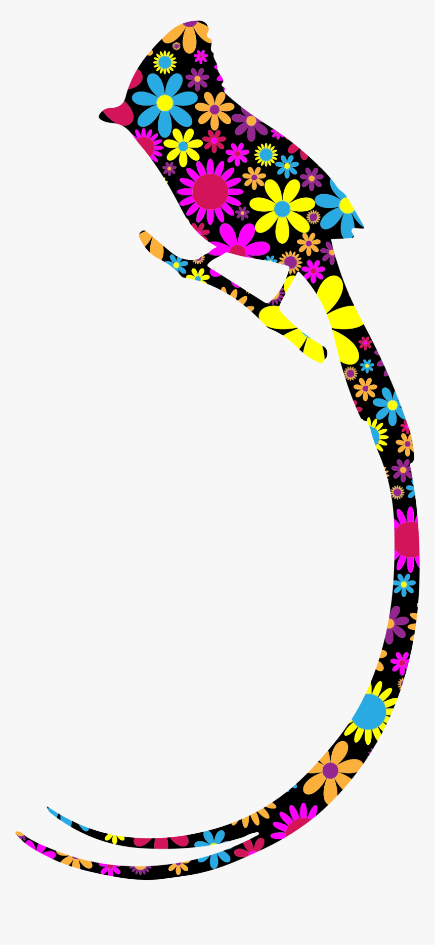 Floral Long Tailed Bird Silhouette Clip Arts - Portable Network Graphics, HD Png Download