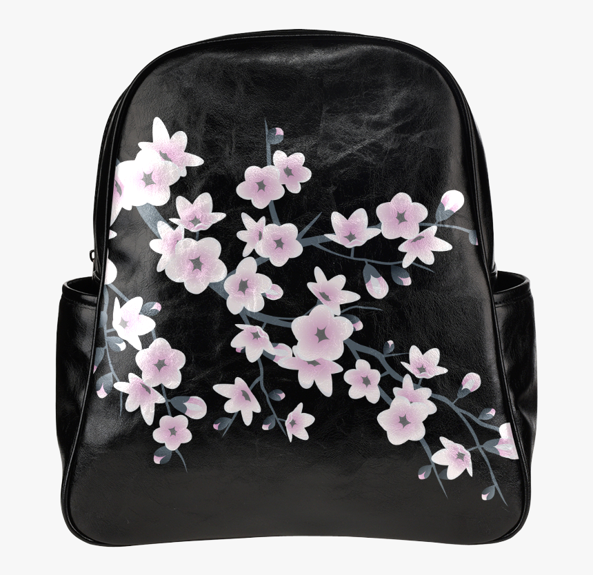Cherry Blossoms Black Pink Sakura Floral Asia Multi-pockets, HD Png Download