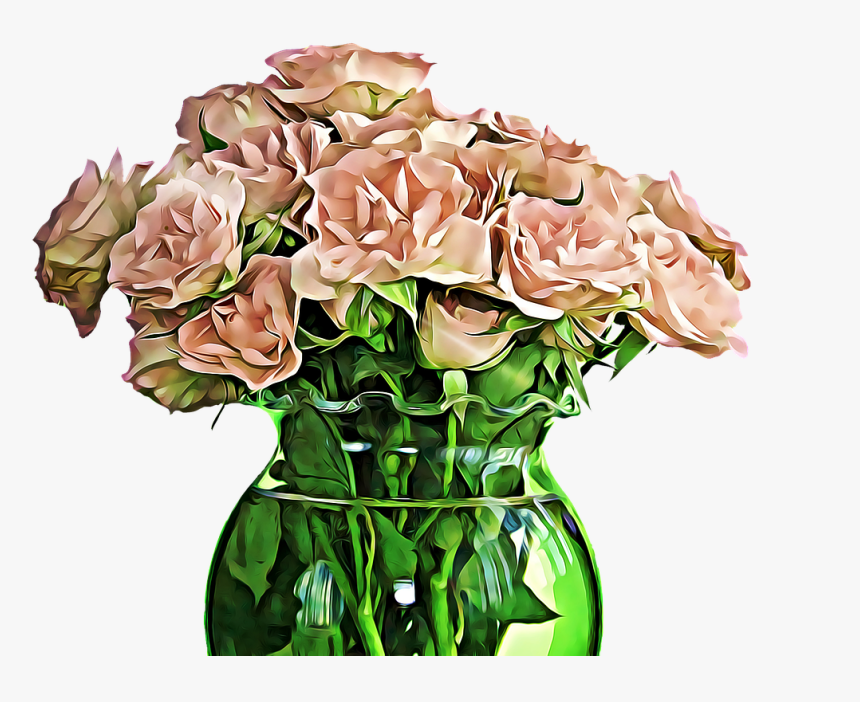 Flower, Bouquet, Png, Plant, Pink, Green - Drawing Roses In A Vase, Transparent Png