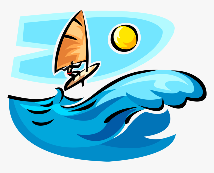 Vector Illustration Of Windsurfer On Windsurfing Sailboard, HD Png Download