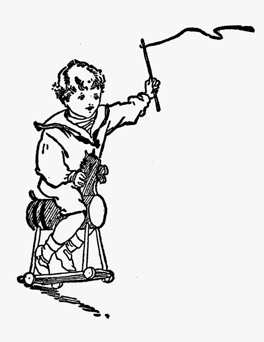 He S Got A Whip In Hand To Make The Horse Go Faster - Drawing Vintage Boy Png, Transparent Png