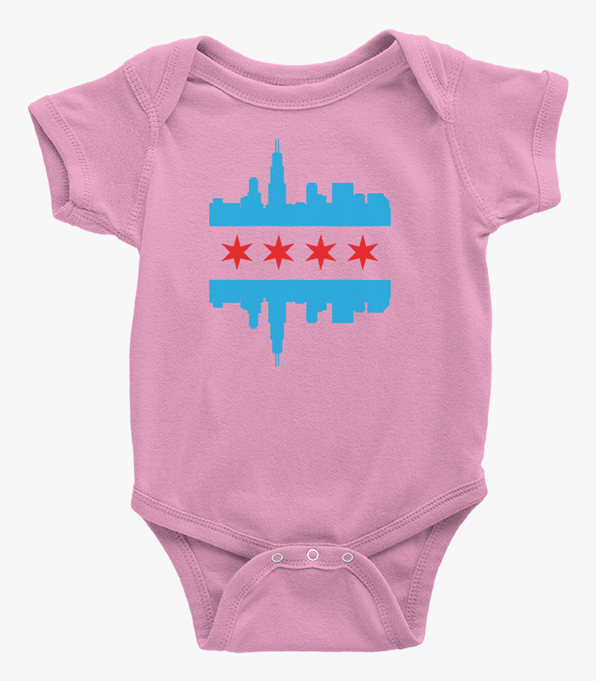 Pink Chicago Onesie With Baby Blue And Red Flag And - Newborn T Shirts, HD Png Download