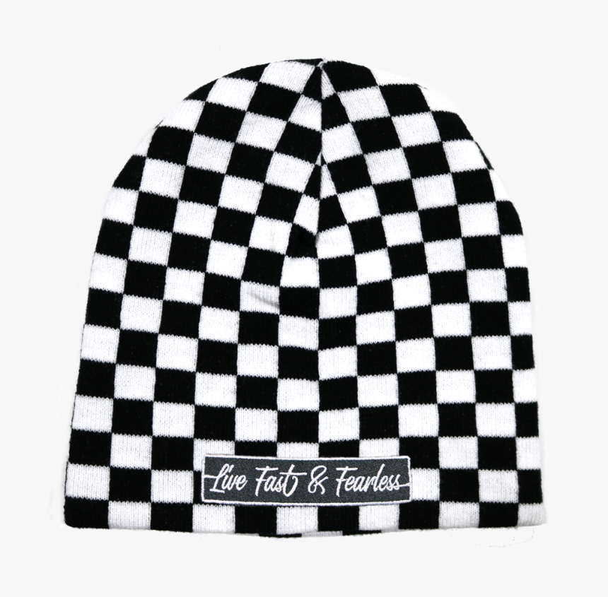 Live Fast & Fearless Embroidered Checkered Beanie - フラッグ チェック スカート, HD Png Download