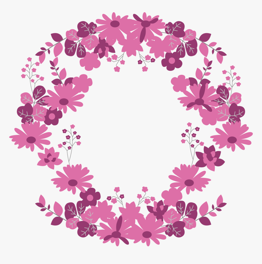 #flowers #pink #flowerwreath #wreath #border #frame - Circle, HD Png Download