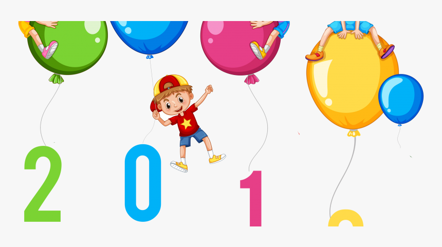 Happy New Year 2018 Kids With Balloons Clip Art Image - Clipart Three Kids, HD Png Download