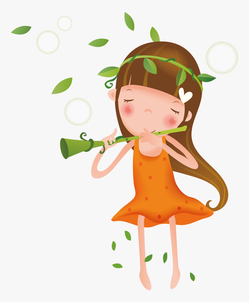 Girl Playing The Transprent - Clipart Play Flute Png, Transparent Png