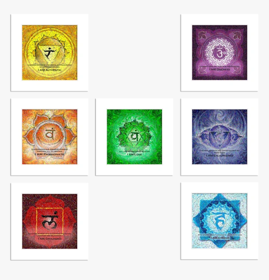 Traditional Yoga Energy Art-set Of 7 Matted Prints - Circle, HD Png Download
