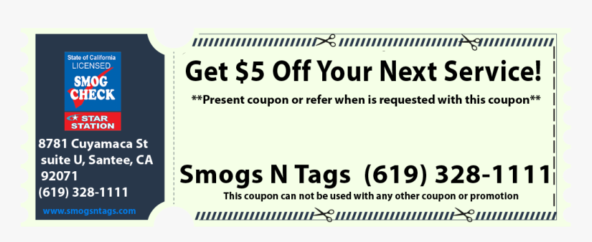 Re Smog Coupon Santee - Smog Check, HD Png Download
