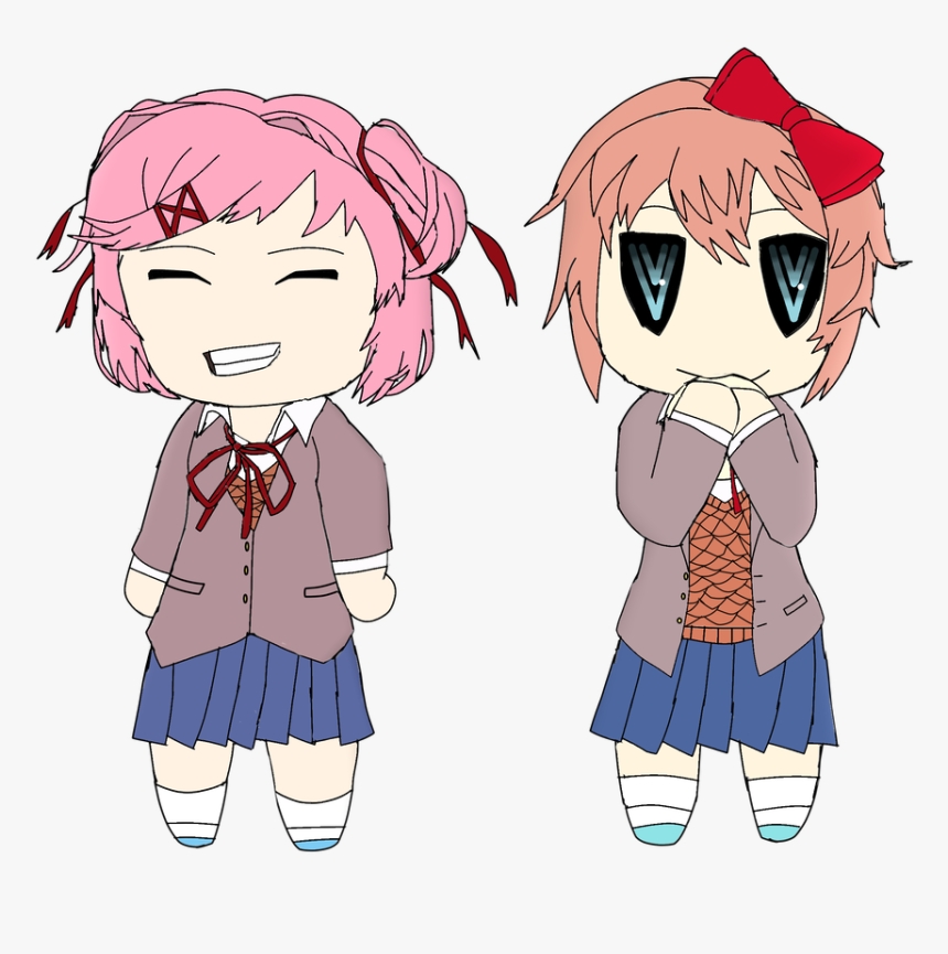 Natsuki And Sayori Doki Doki Literature Club Chibi - Chibi Dokidoki, HD Png Download