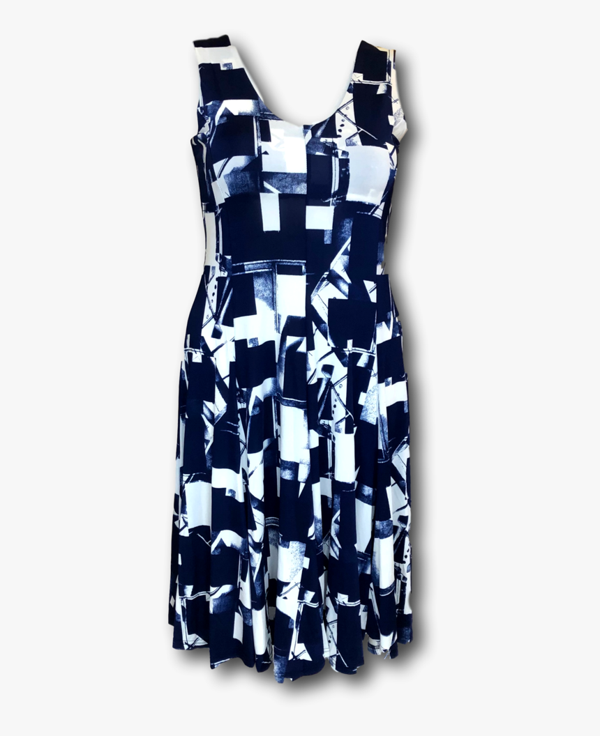 Sleeveless Fit And Flare Dress In Navy And White - Day Dress, HD Png Download