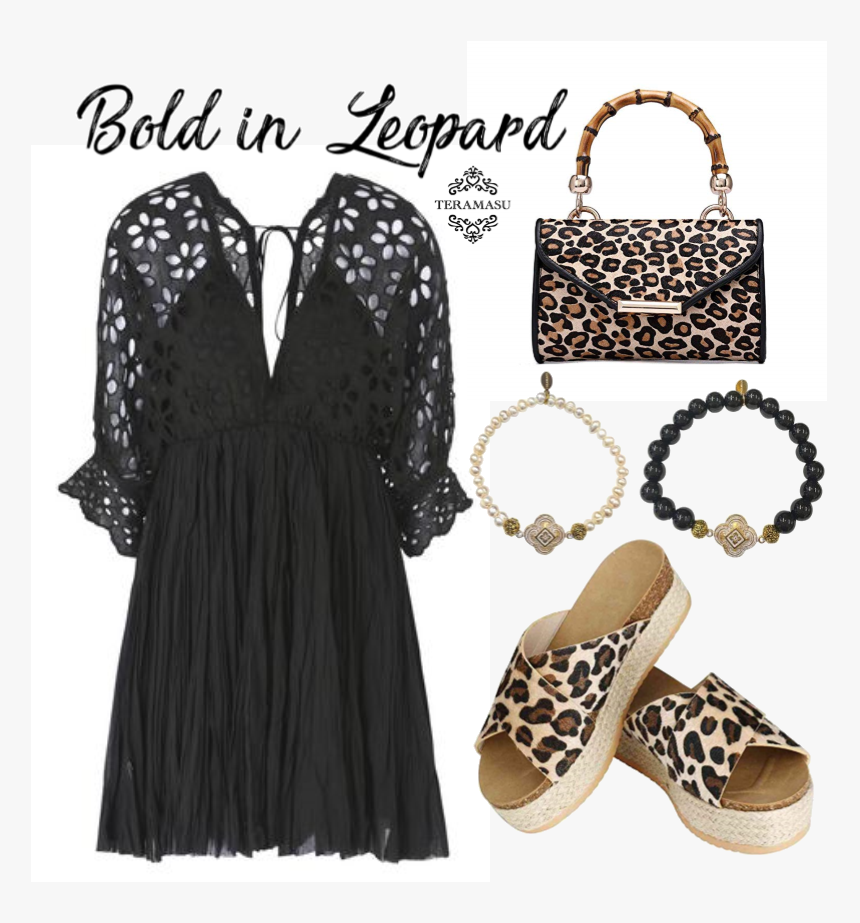 Add A Leopard Printed Flare To Your Black And White - Sandal, HD Png Download