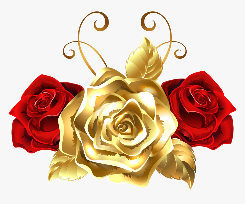 Gold And Red Roses Png Clip Art Image - Gold And Red Roses, Transparent Png
