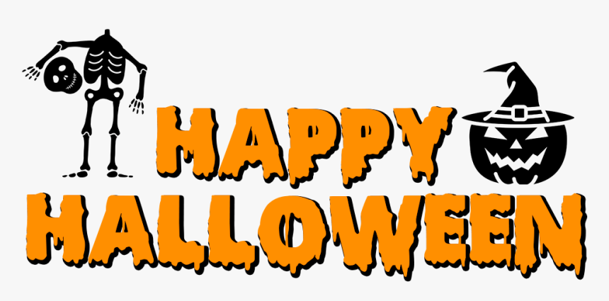 Happy Halloween Skeleton And Pumpkin With Witch Hat - Graphic Design, HD Png Download