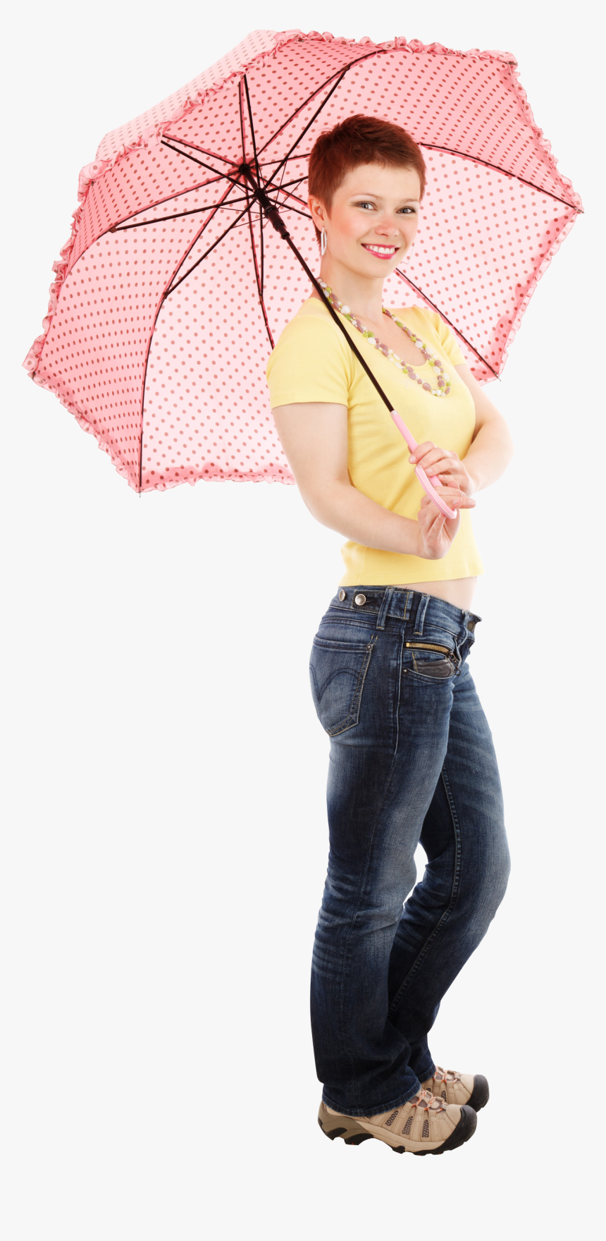 Young Happy Woman Standing With Umbrella Png Image - Girl Standing With Umbrella, Transparent Png