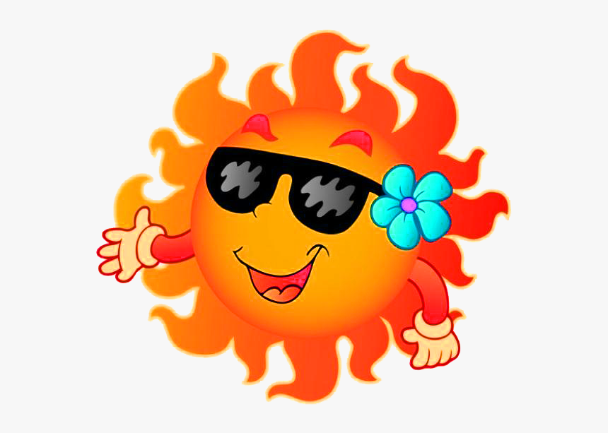 Summer For Sun Content Smiling Cartoon Clipart - Cartoon Sun And Clouds, HD Png Download