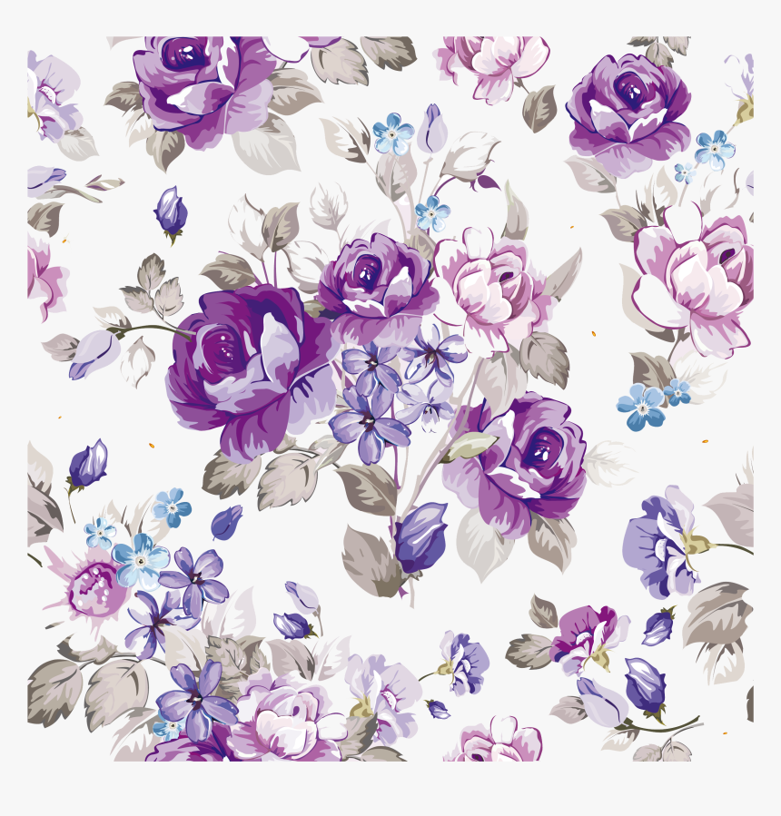 Bouquet Vector Purple Rose - Purple Watercolor Flowers Vector, HD Png Download