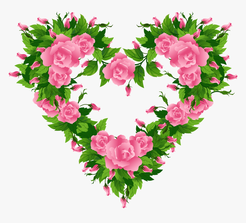 Svg Black And White Library Pink Roses Heart Decor - Coracao Com Rosas Png, Transparent Png