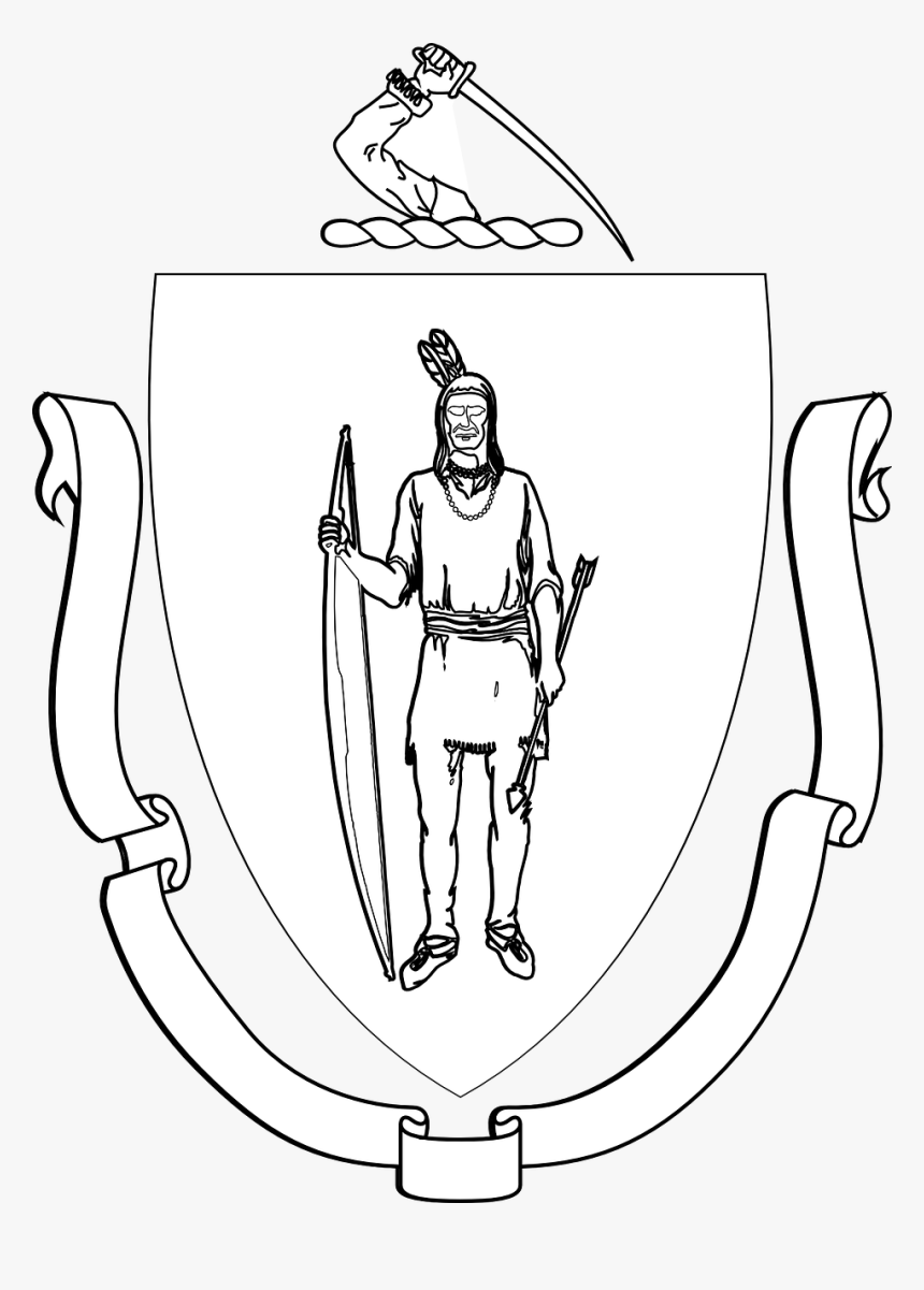 Coat Of Arms Banner Indian Free Picture - Massachusetts State Seal Drawing, HD Png Download