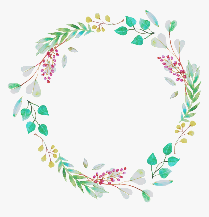 Fresh Mint Green Leaves Hand Drawn Garland Decorative - Floral Border Mint Green, HD Png Download