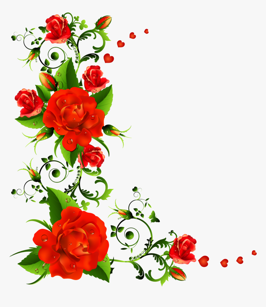 Flower Design In Corner , Transparent Cartoons Rose Flowers Border