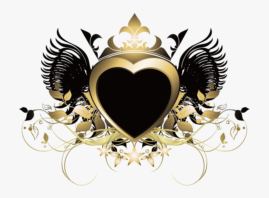 Heart Wings Crown Gold Goldandblack Swirls Decor Decoration - Portable Network Graphics, HD Png Download