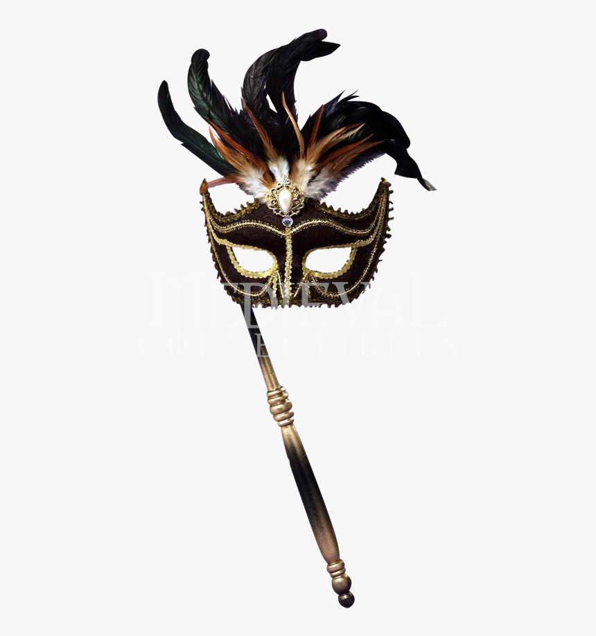 Black Venetian Masquerade Mask - Masquerade Mask With Stick, HD Png Download
