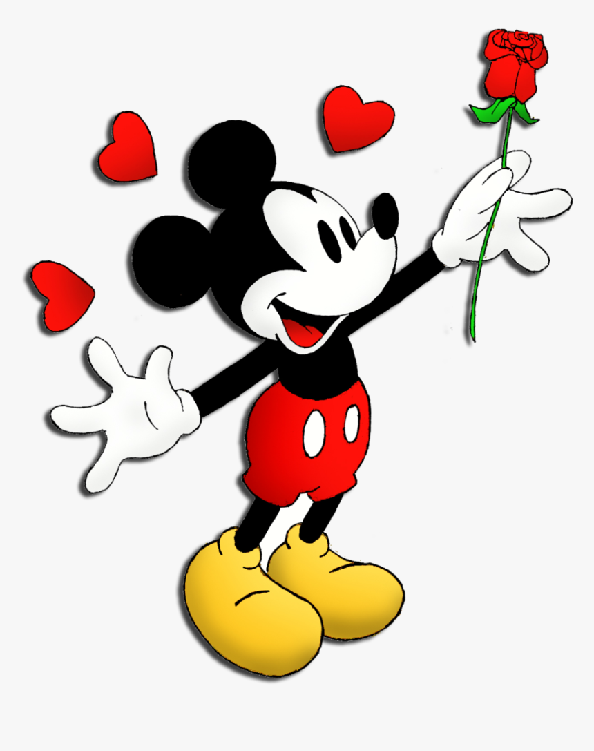 Transparent Mickey Mouse Ears Clipart - Mickey Mouse With Rose, HD Png Download
