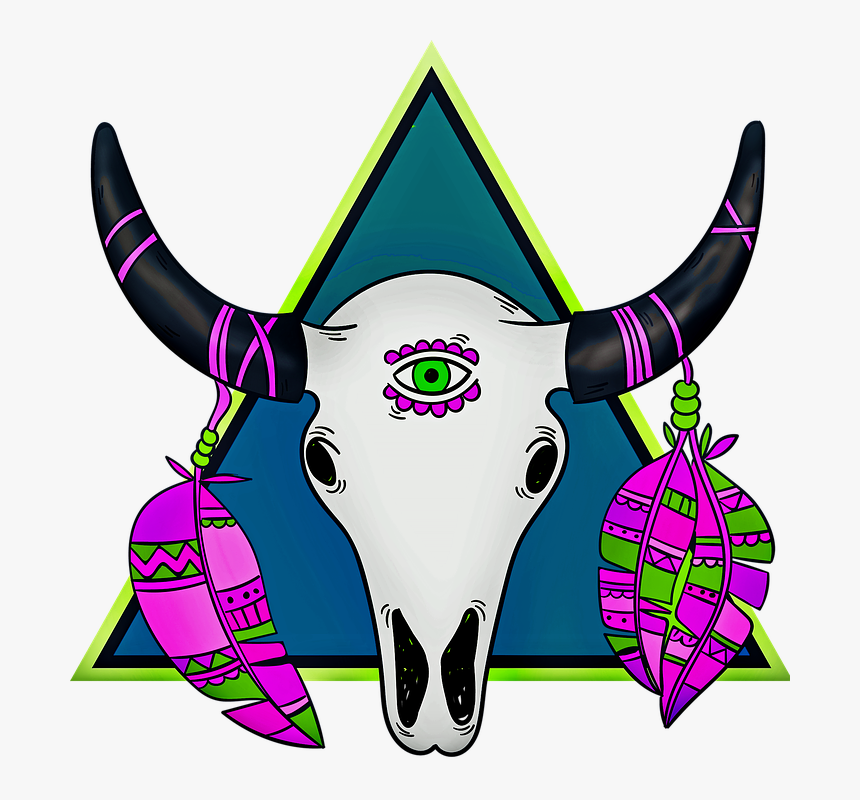 Boho Skull, Feathers, Evil Eye, Hamsa, Southwestern, HD Png Download