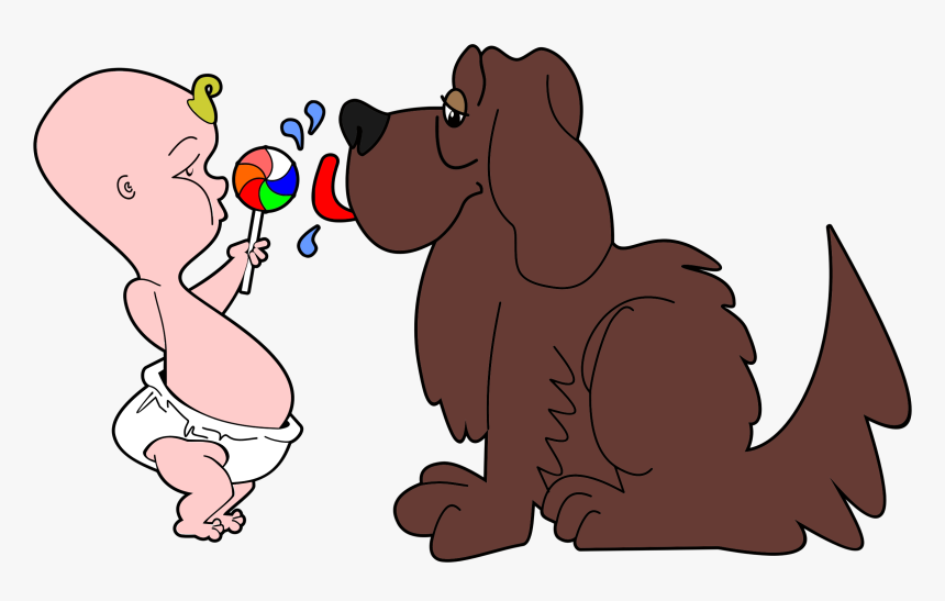 Dog Licking Babys Lollipop Clip Arts - Dog And Baby Cartoon, HD Png Download