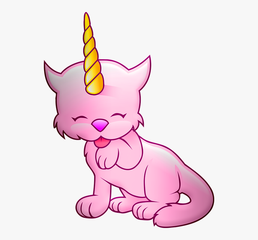 Caticorn, Unicorn, Cat, Horn, Fantasy, Cute, Pink, - Cat Unicorn Black And White, HD Png Download