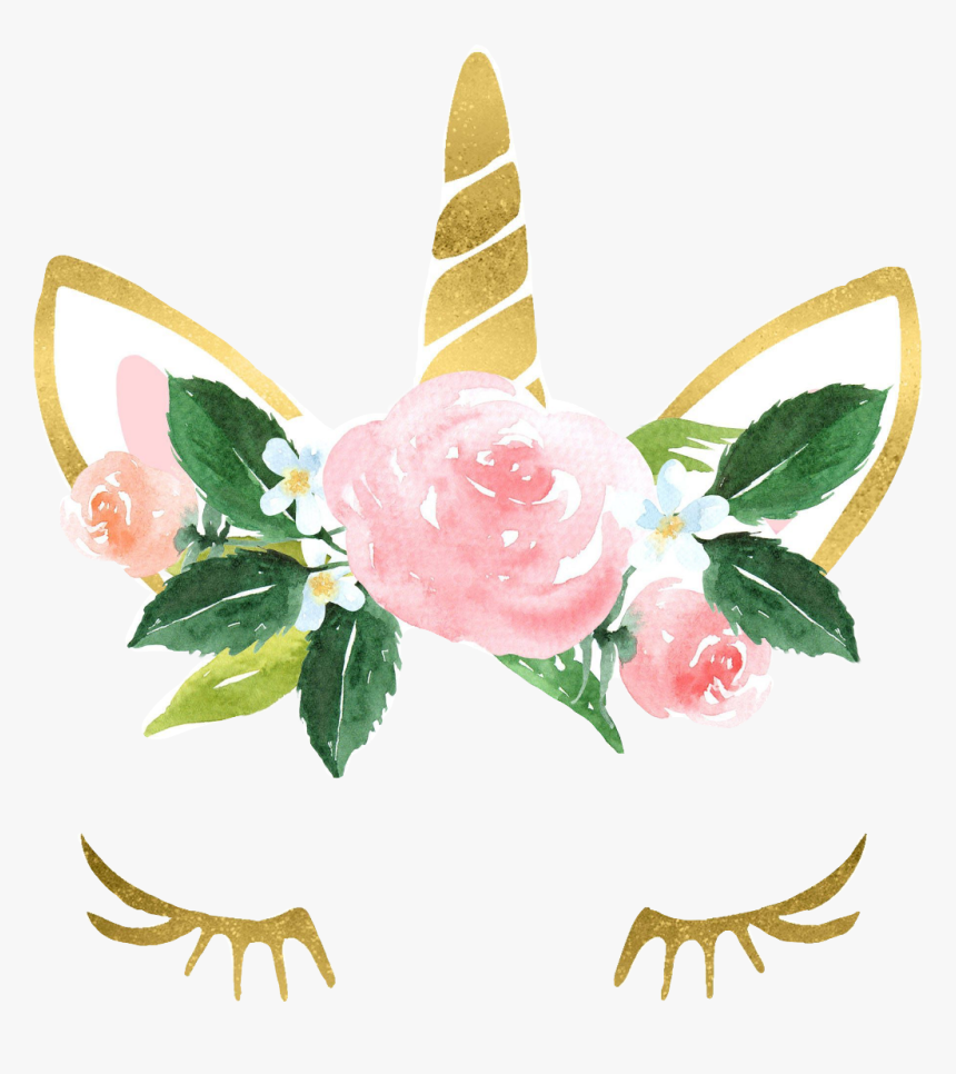 #unicorn #golden #flowers #unicornhead #unicornmagic - Unicorn Watercolour Painting, HD Png Download