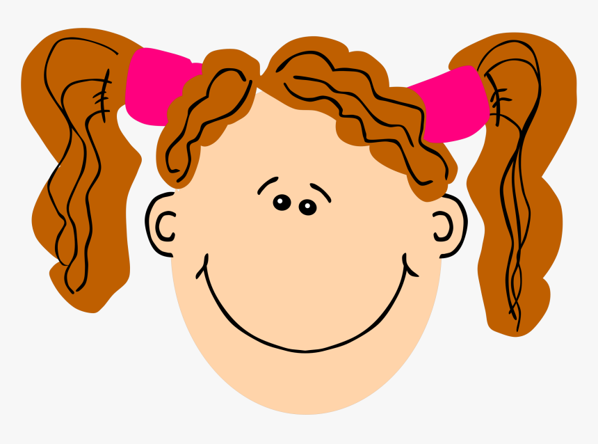 Girl With Ginger Pugtails Clip Arts - Clipart Face Girl, HD Png Download