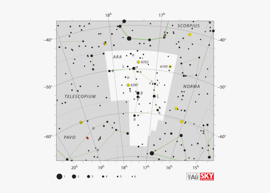 The Ara Constellation, Located In The Between The Scorpius - Canis Minor Star Map, HD Png Download