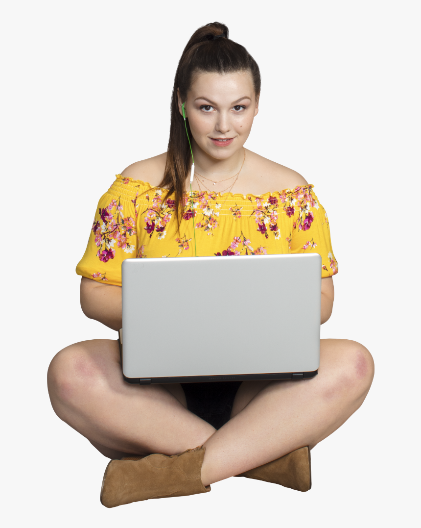 Woman Using Laptop - Woman Using Laptop Seating, HD Png Download